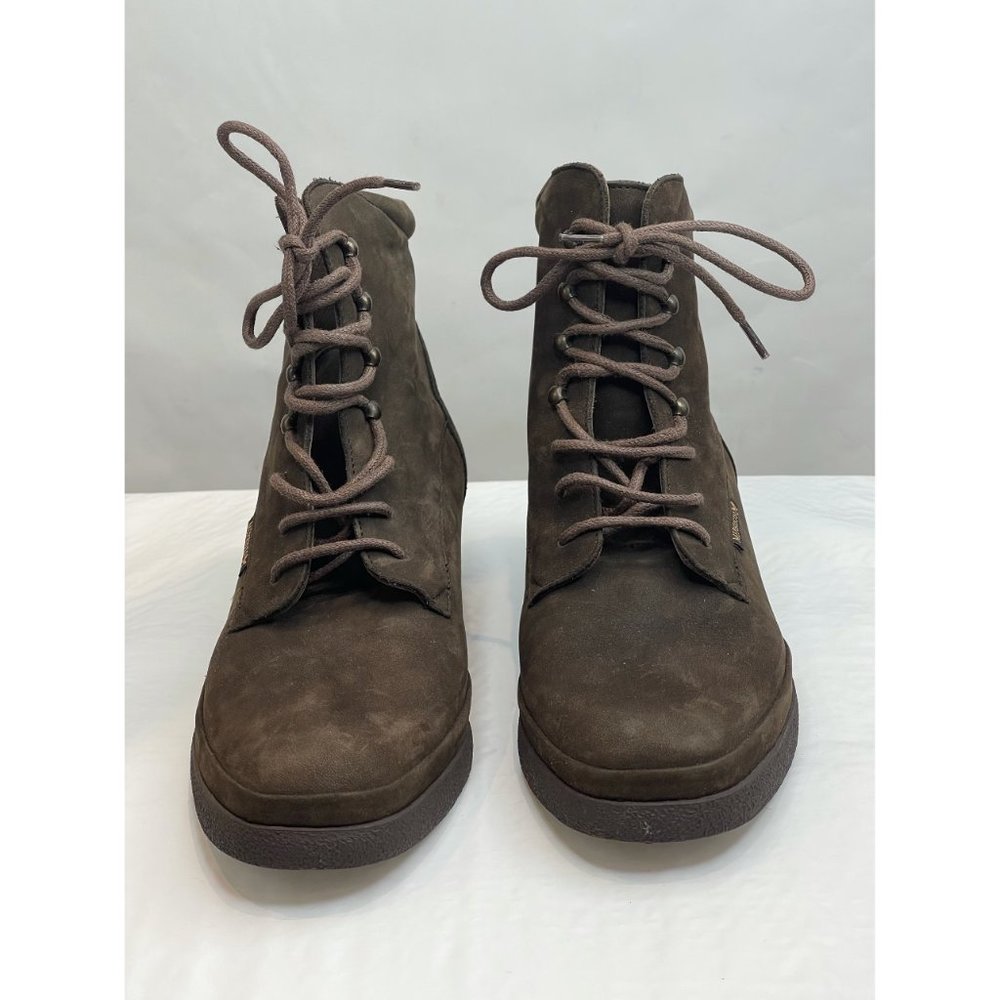 Mephisto Womens Vintage Brown Suede Lace Up Wedge Heel Combat Boots Size 8